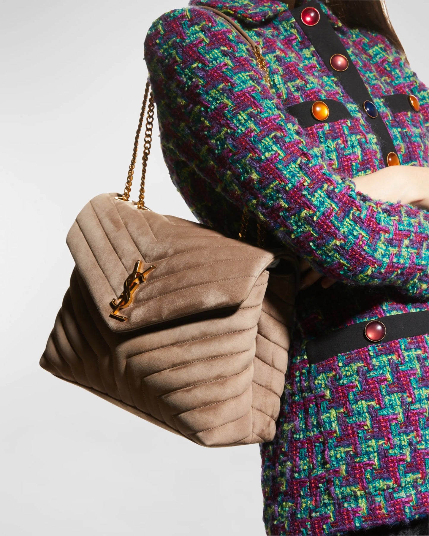 YSL LOULOU QUILTED SUEDE MEDIUM SHOULDER BAG