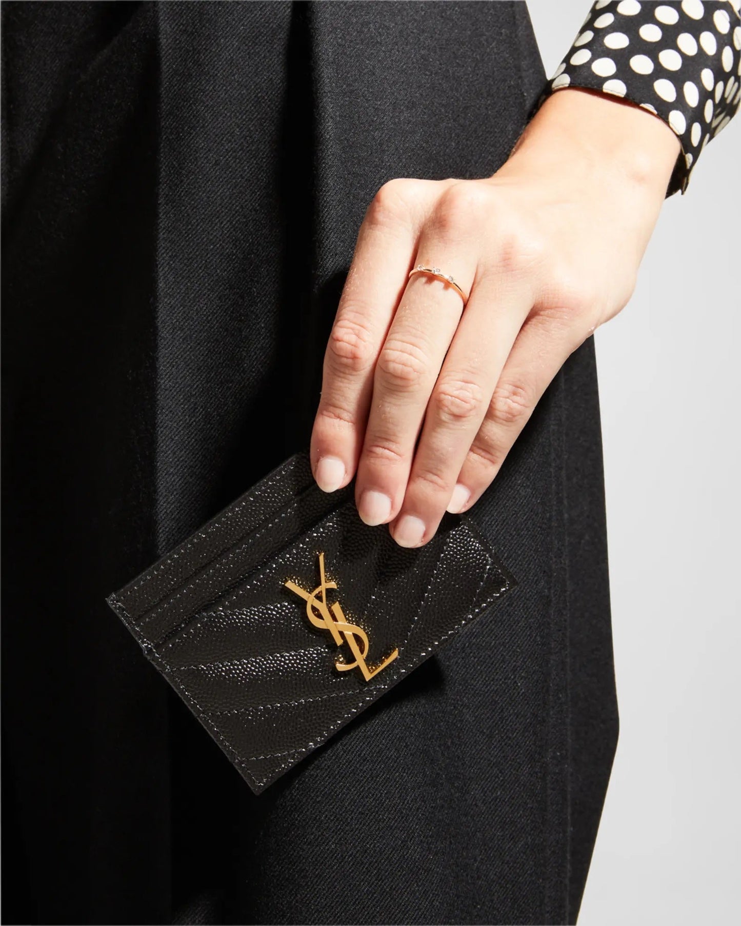 YSL MONOGRAM GRAINED LEATHER CARD CASE