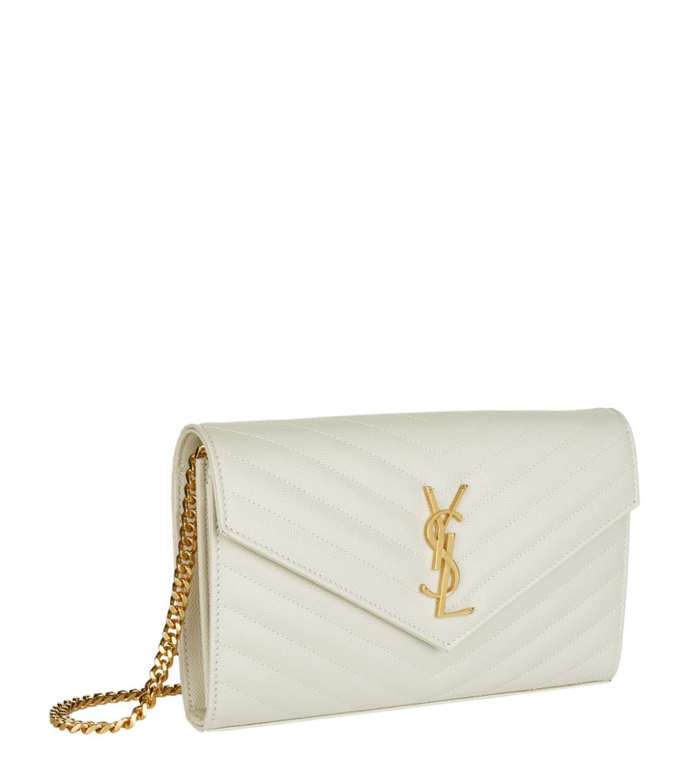 YSL MONOGRAM CHEVRON QUILTED CHAIN WALLET