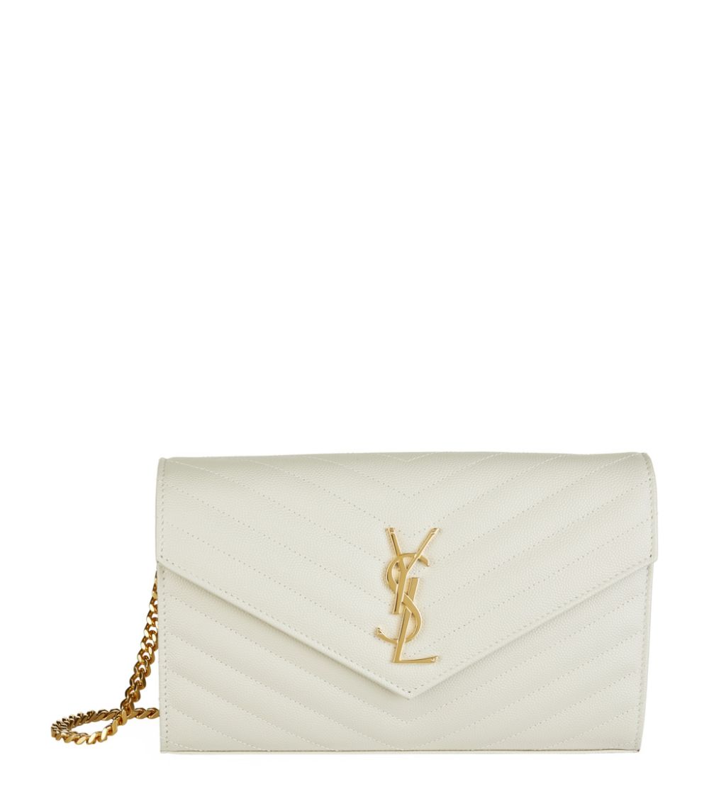 YSL MONOGRAM CHEVRON QUILTED CHAIN WALLET