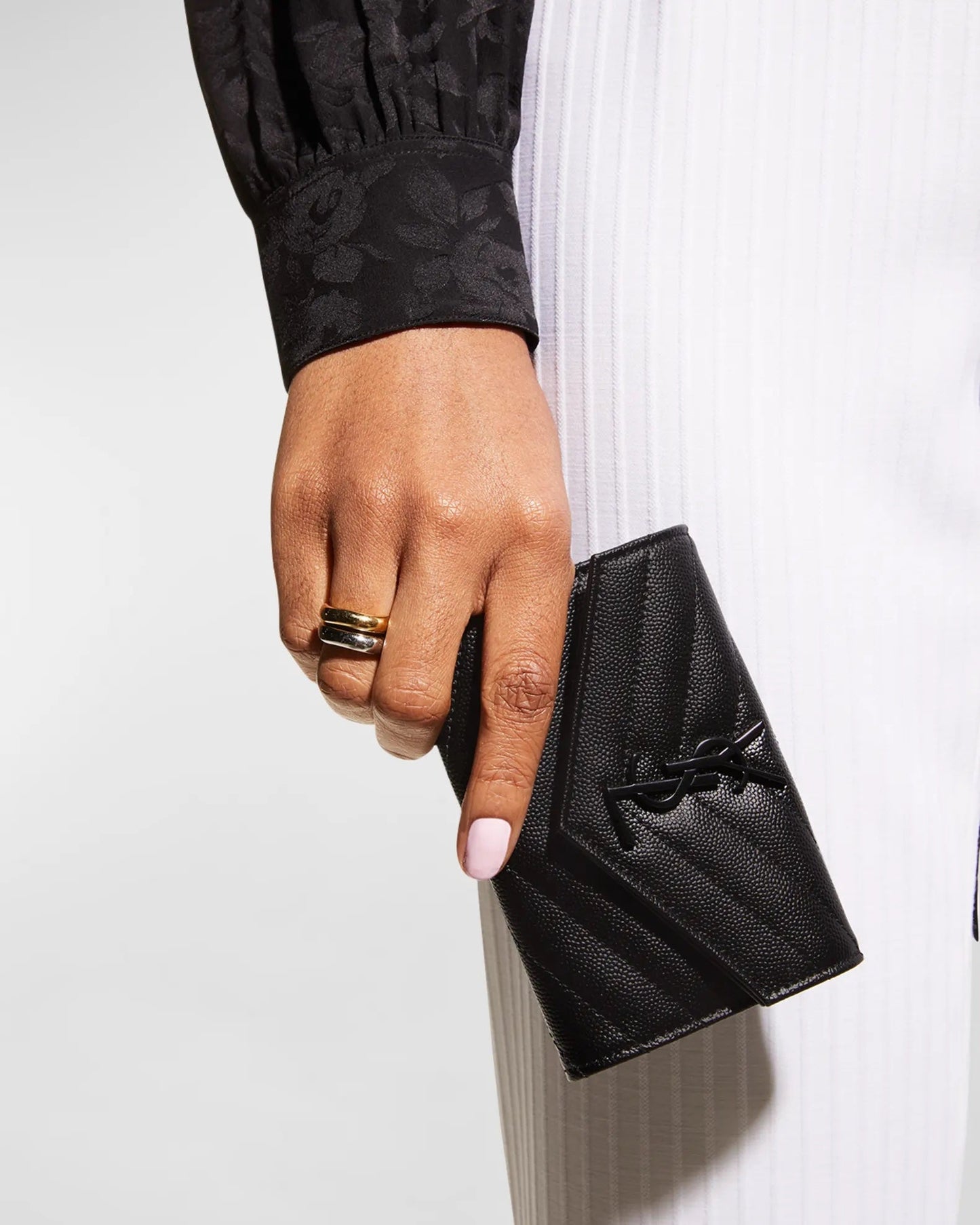 YSL GRAINED LEATHER MONOGRAM SMALL FLAP WALLET
