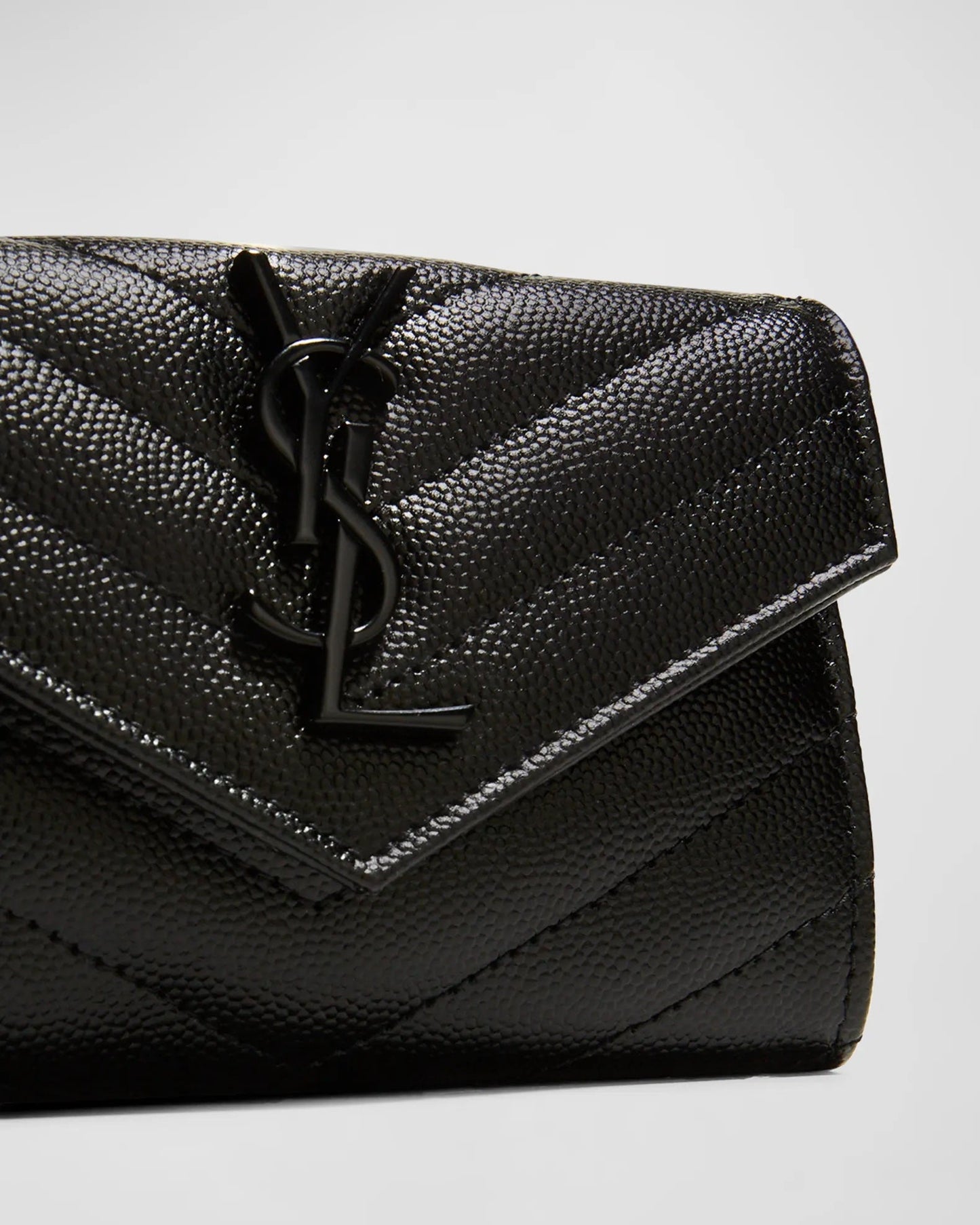 YSL GRAINED LEATHER MONOGRAM SMALL FLAP WALLET