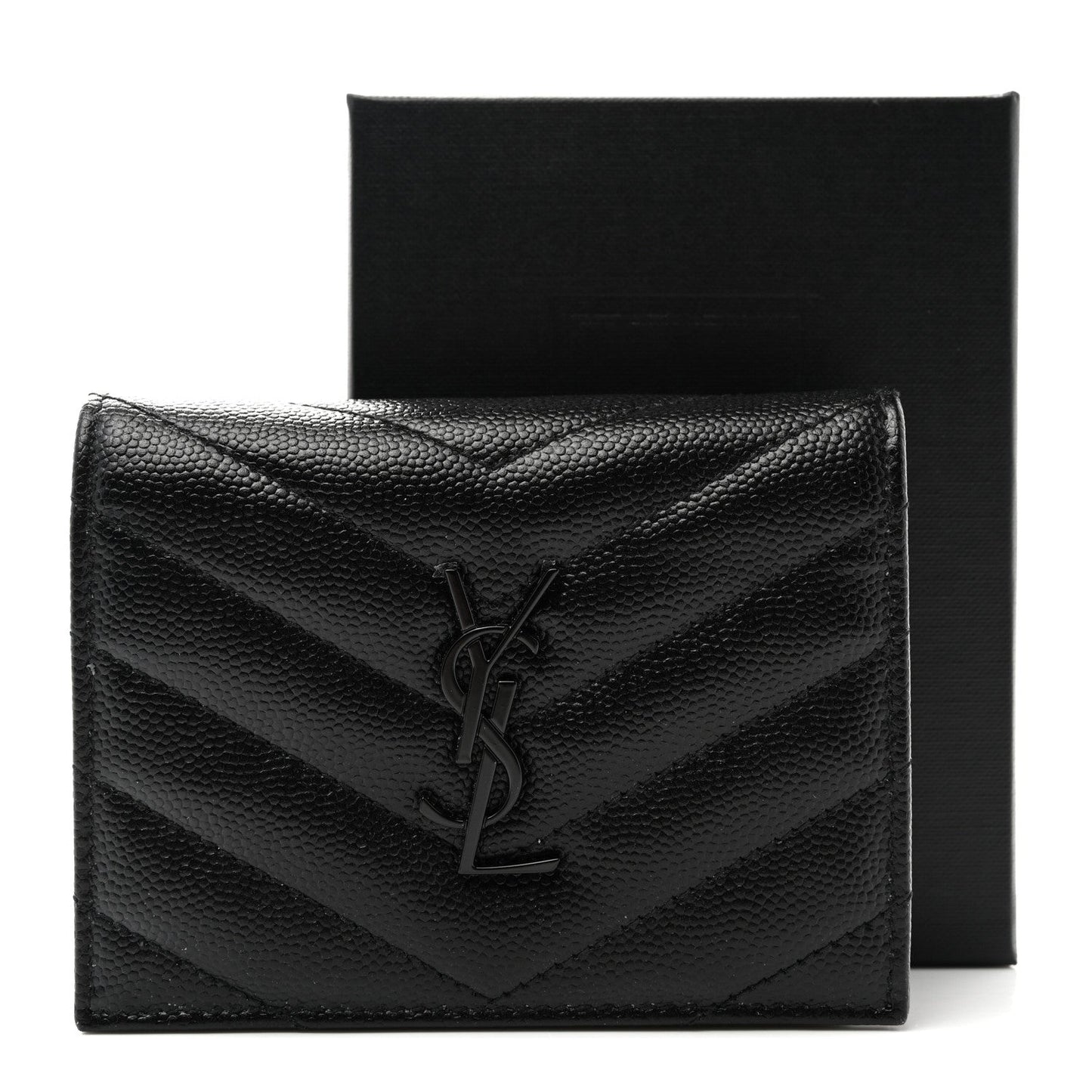 YSL GRAINED LEATHER MONOGRAM SMALL FLAP WALLET