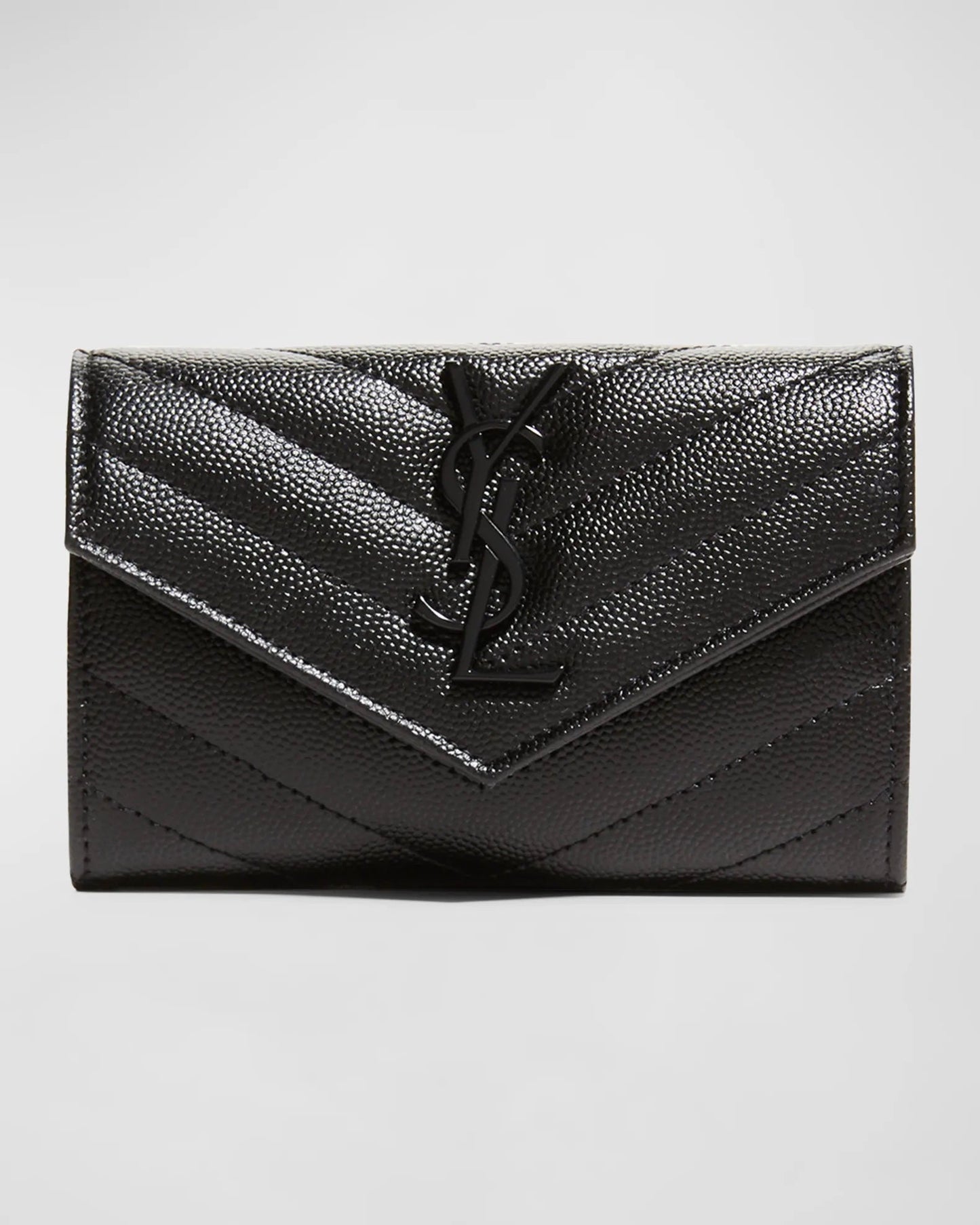 YSL GRAINED LEATHER MONOGRAM SMALL FLAP WALLET