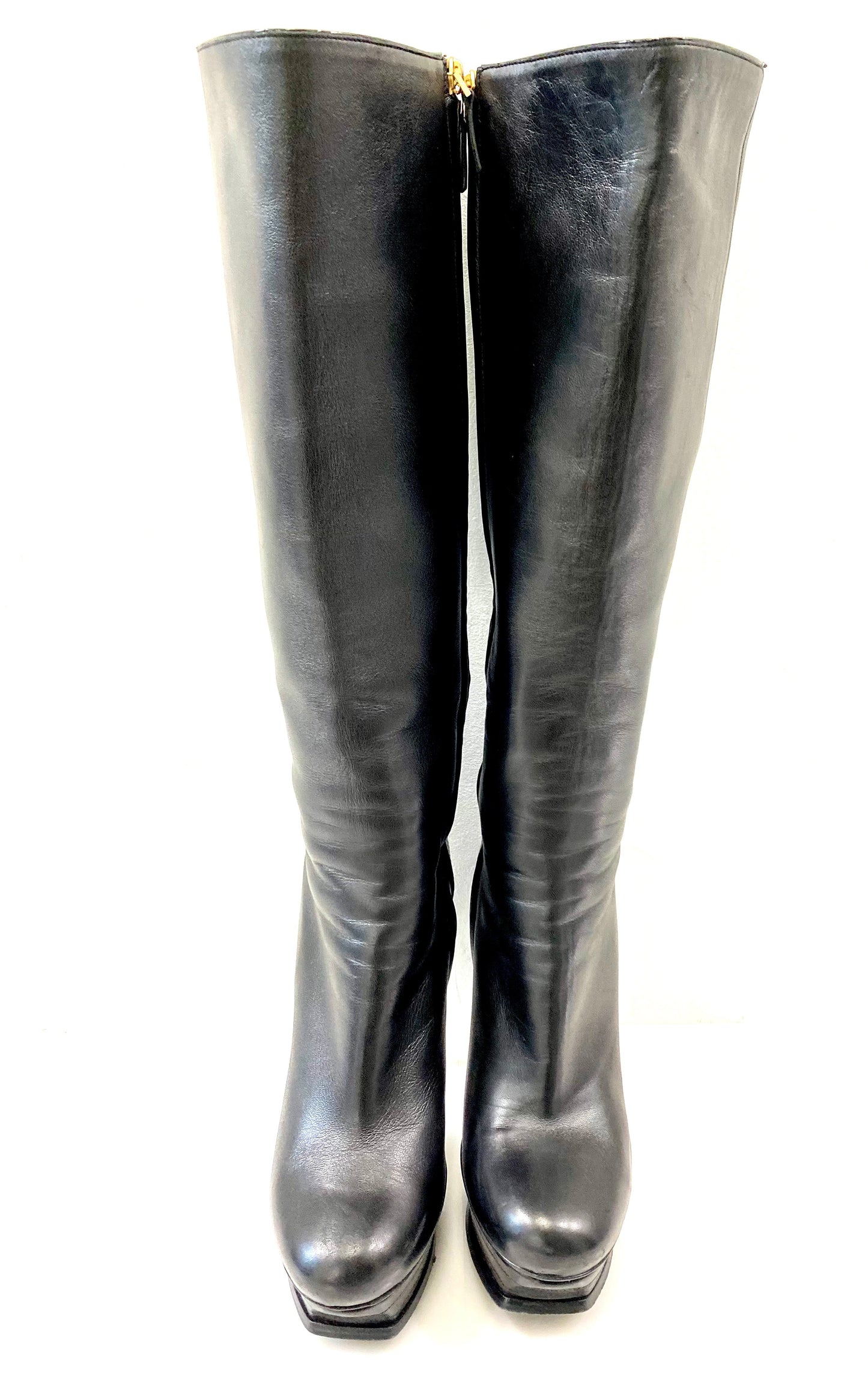 YSL NAPPA LEATHER TRIBUTE 105 PLATFORM KNEE HIGH BOOTS