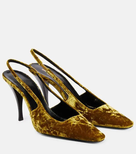 YVES SAINT LAURENT BLADE 90 VELVET SLINGBACK PUMPS