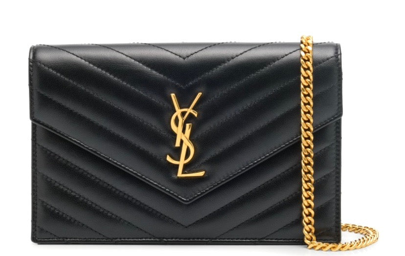 YSL SMALL QUILTED CALFSKIN LEATHER WALLET ON A CHAIN