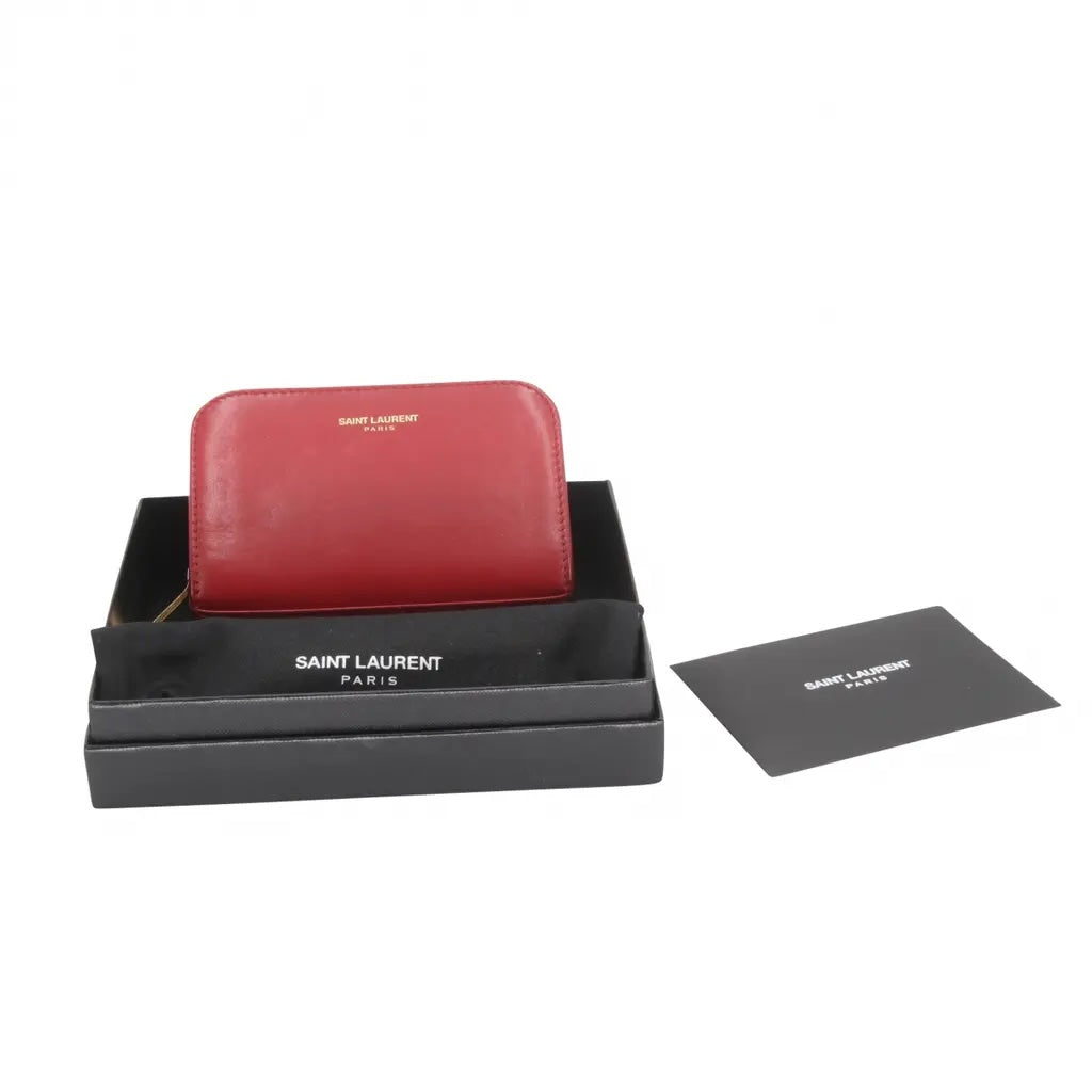 YSL SMOOTH CALFSKIN LEATHER ZIP-AROUND COMPACT WALLET