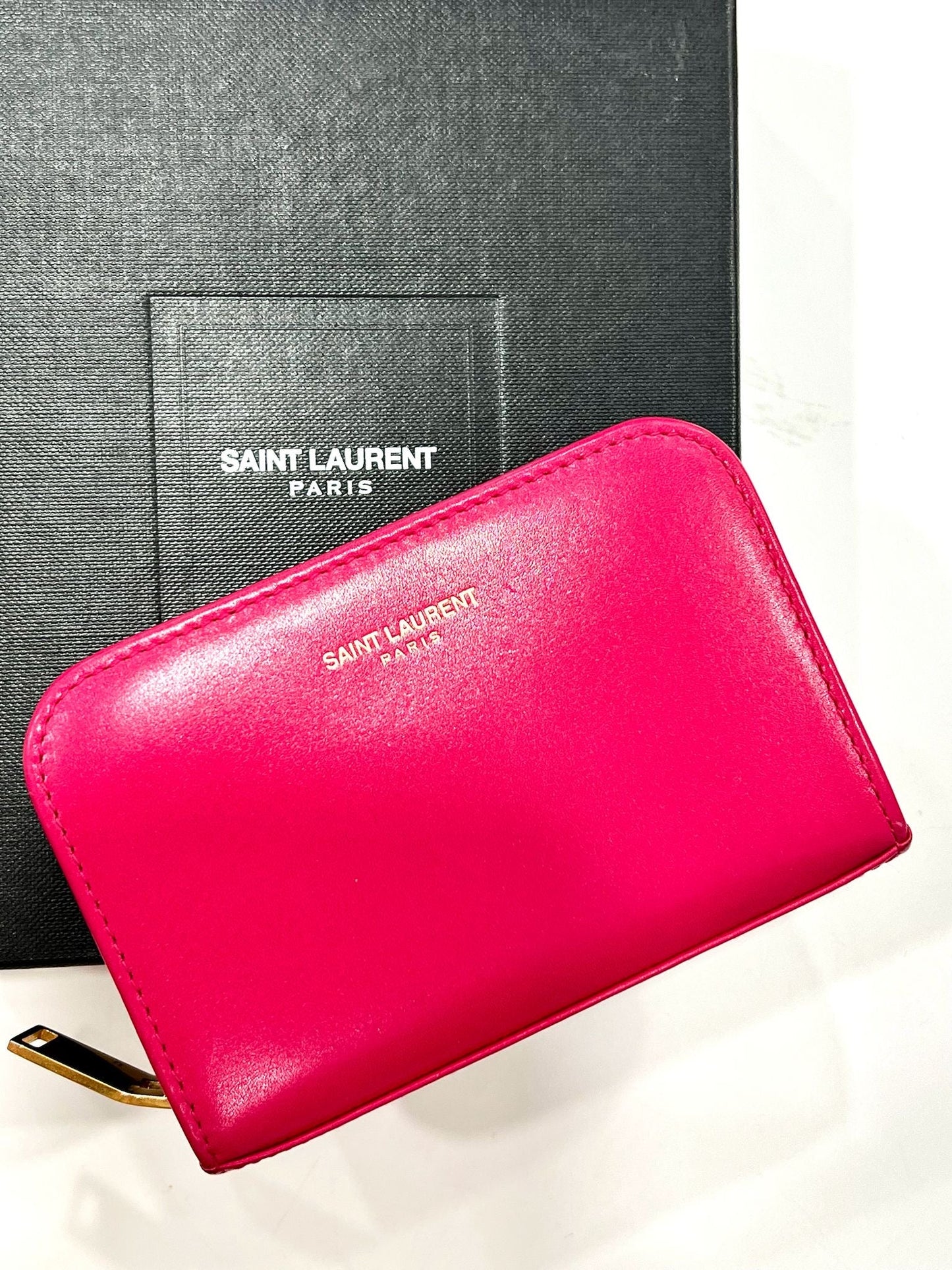 YSL SMOOTH CALFSKIN LEATHER ZIP-AROUND COMPACT WALLET
