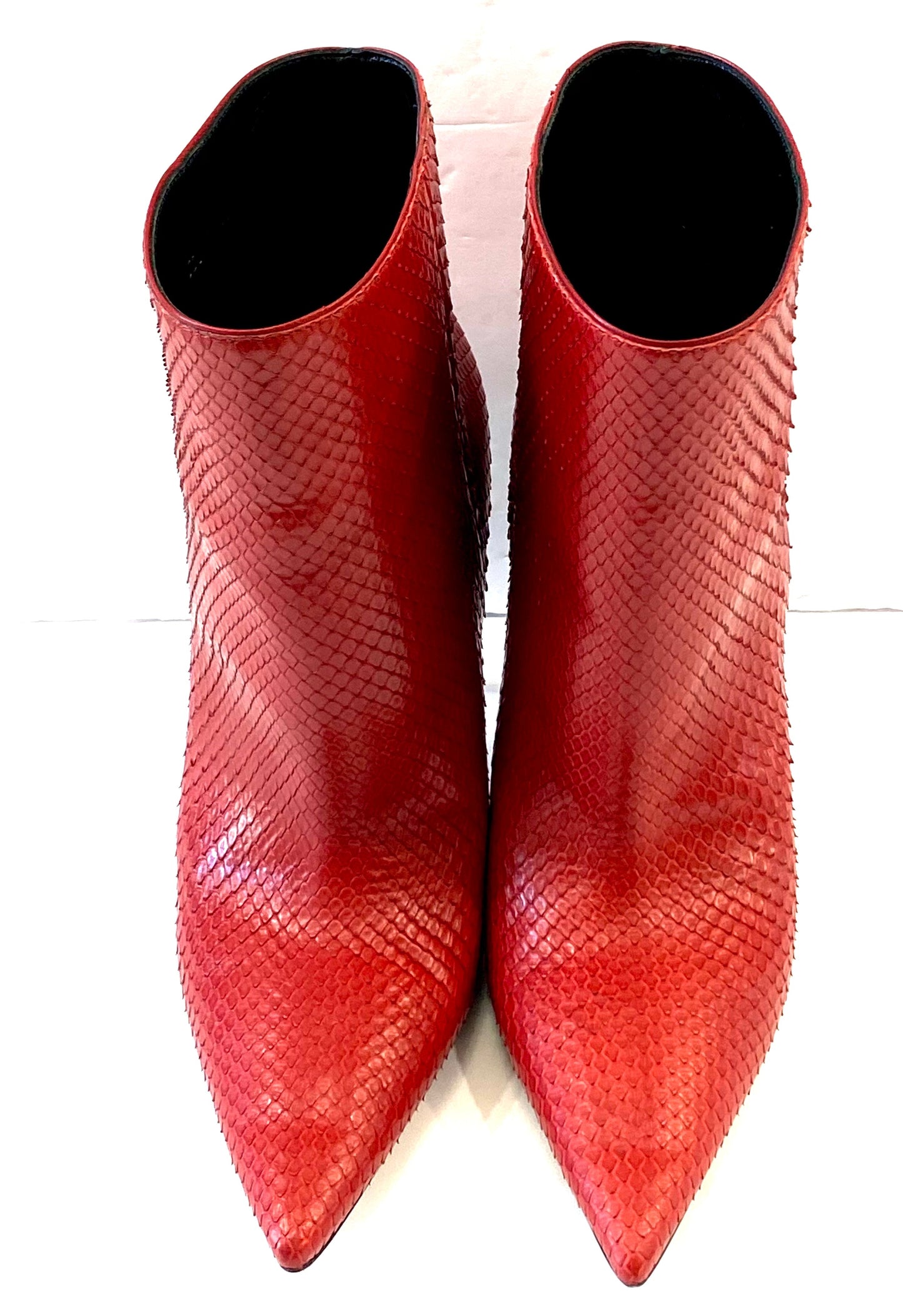 YSL SNAKESKIN EMBOSSED LEATHER ANKLE BOOTS