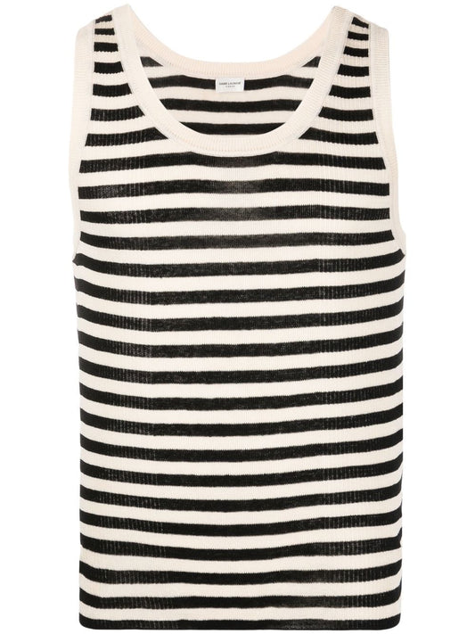 YVES SAINT LAURENT STRIPED LINEN BLEND TANK TOP