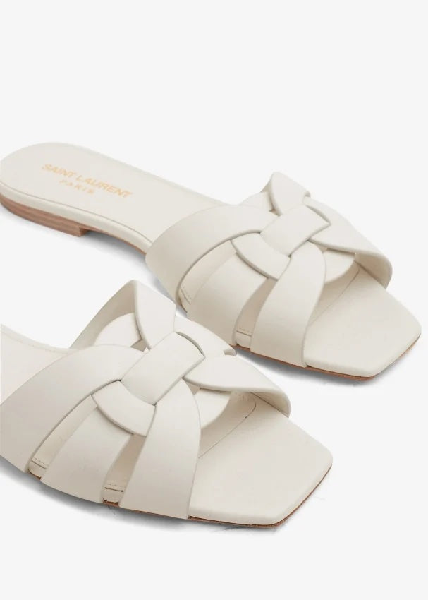 YSL TRIBUTE CALFSKIN LEATHER FLAT MULE SANDALS