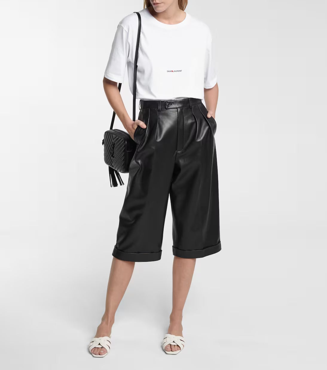 YSL TRIBUTE CALFSKIN LEATHER FLAT MULE SANDALS