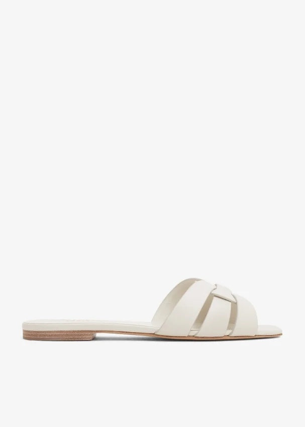 YSL TRIBUTE CALFSKIN LEATHER FLAT MULE SANDALS
