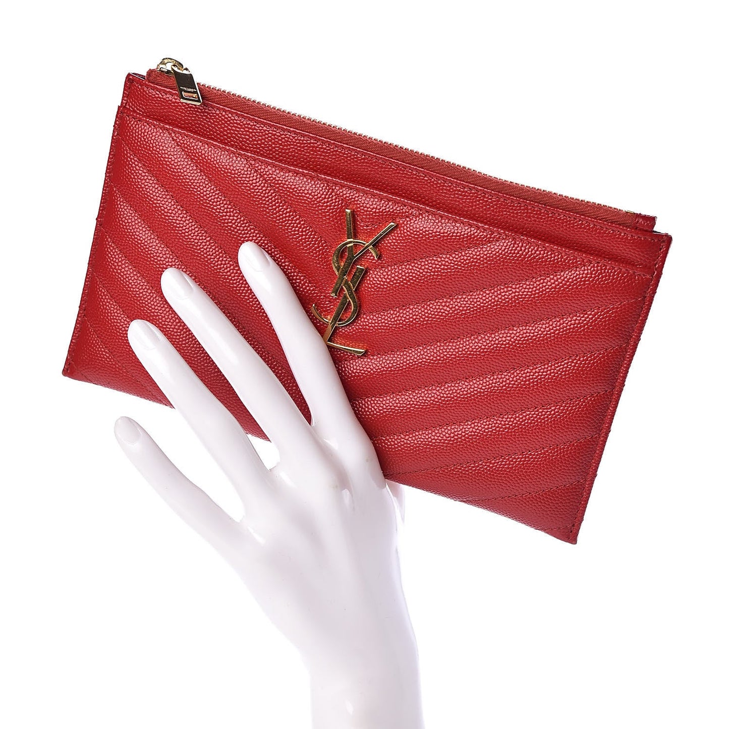 YSL MONOGRAM CHEVRON QUILTED LEATHER POUCH