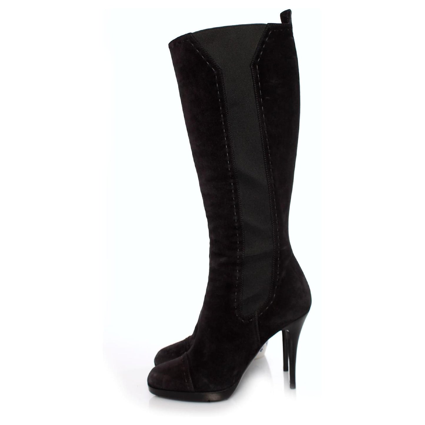 YSL SUEDE STITCHED DETAILS KNEE HIGH BOOTS