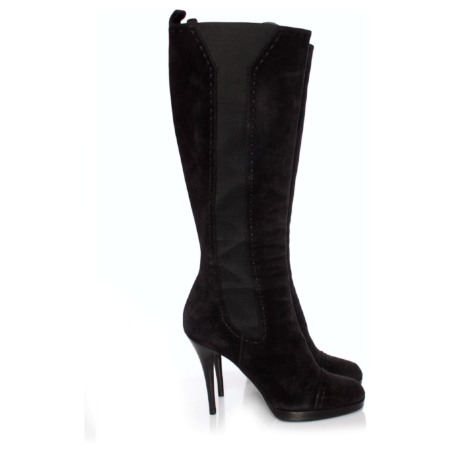 YSL SUEDE STITCHED DETAILS KNEE HIGH BOOTS