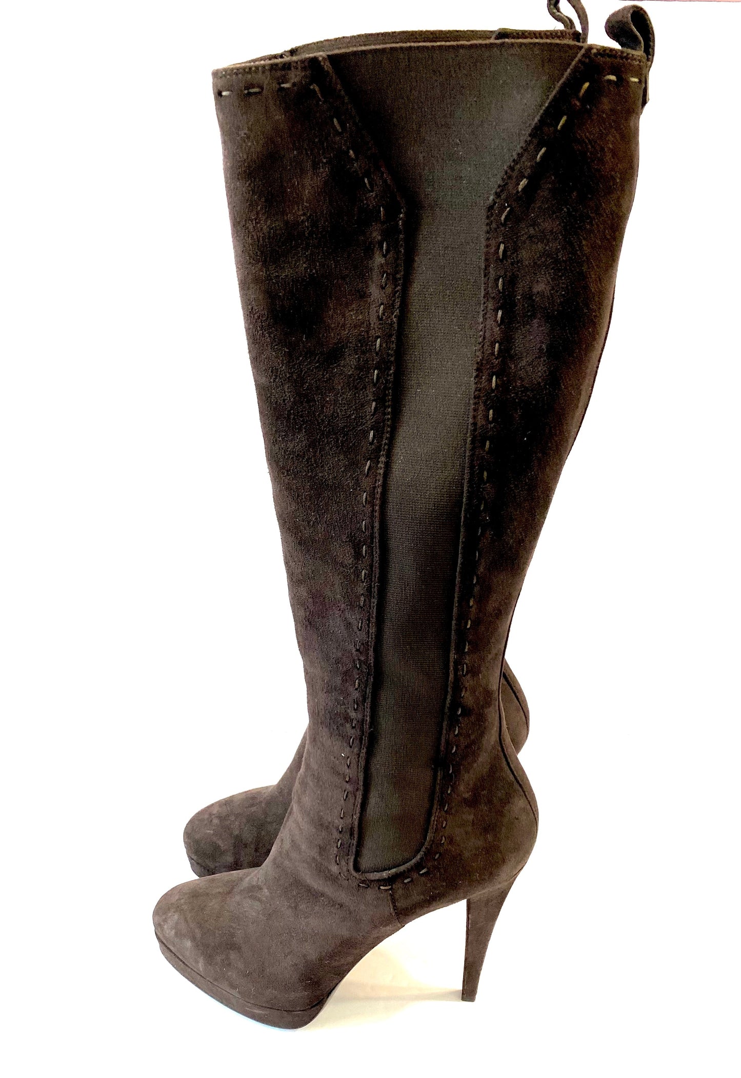 YSL SUEDE STITCHED DETAILS KNEE HIGH BOOTS