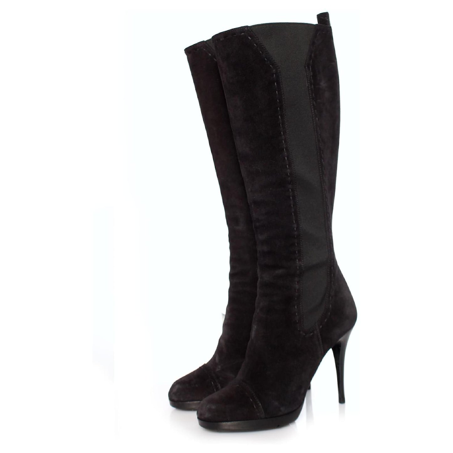 YSL SUEDE STITCHED DETAILS KNEE HIGH BOOTS