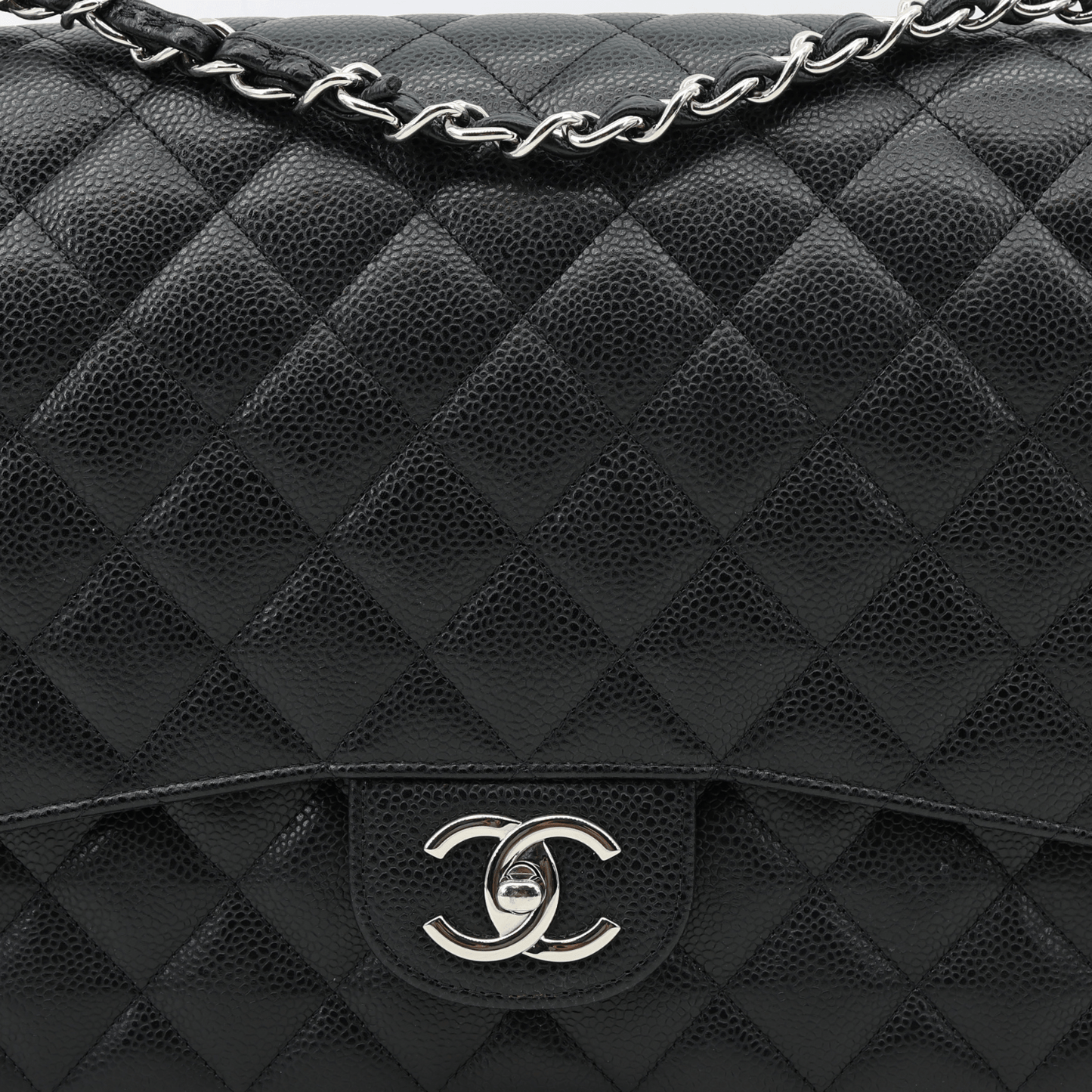 CHANEL Classic Double Flap Maxi Caviar Leather Shoulder Bag Black