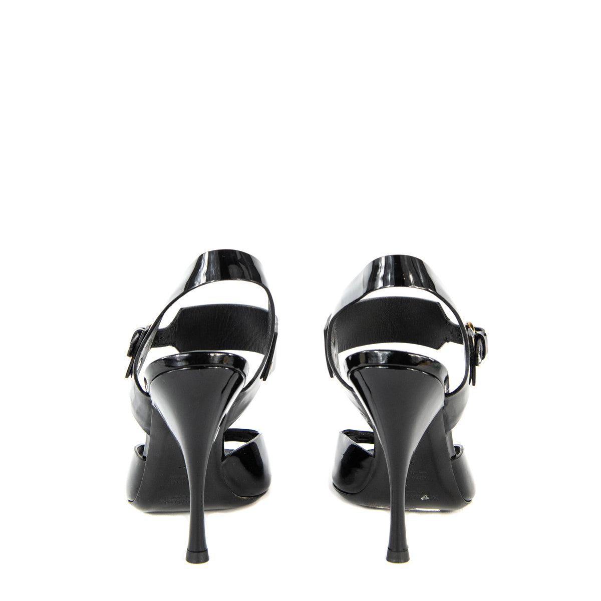 Luxury Saint Laurent Trending 2025 Black Patent Leather Slingback Sandals Size 7 | EU 37