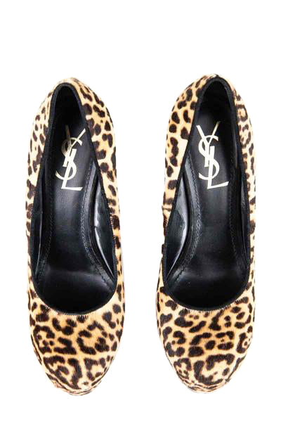 Luxury Saint Laurent Trending 2025 Leopard Pony Hair Tribute Two Pumps Size 8 | EU 38
