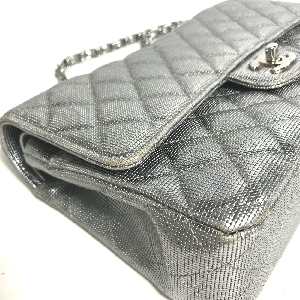 CHANEL Shoulder Bag leather Silver COCO Mark CC Matrasse 25