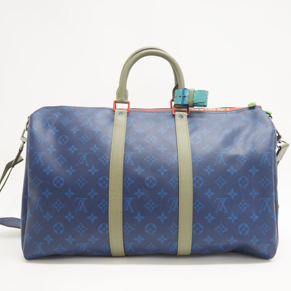 LOUIS VUITTON Boston Duffel bag M43855 leather blue monogram pacific Keepall  bandouliere45 unisex(Unisex)