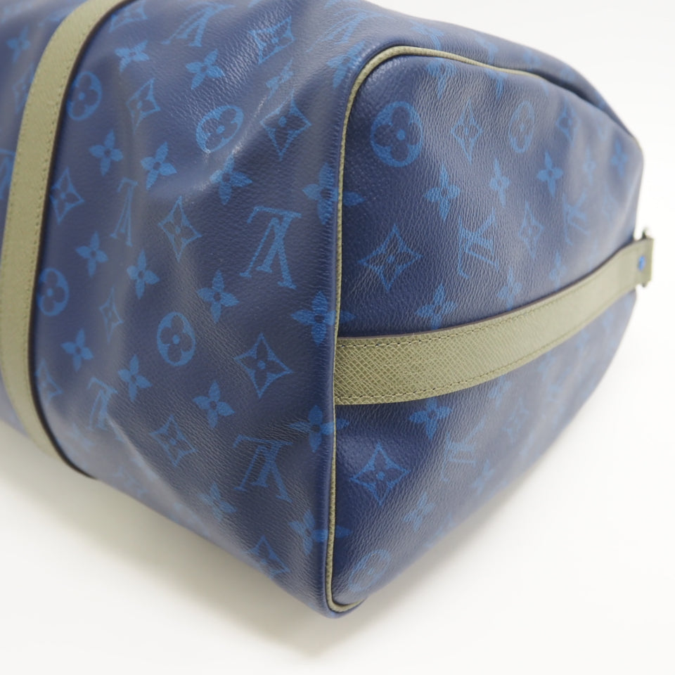 LOUIS VUITTON Boston Duffel bag M43855 leather blue monogram pacific Keepall  bandouliere45 unisex(Unisex)