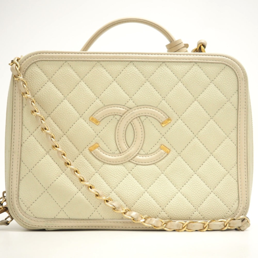 CHANEL Shoulder Bag Matt caviar skin beige CC filigree vanity COCO Mark Women