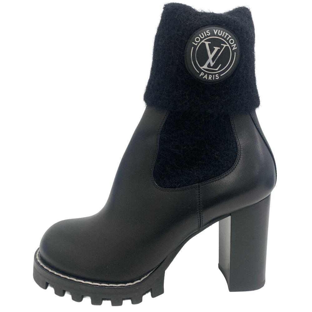 LOUIS VUITTON boots leather black 22 years LV Bobour line Women 40