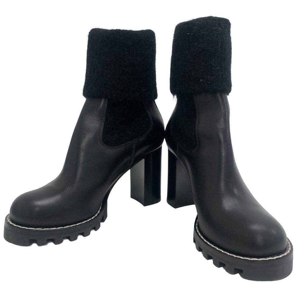 LOUIS VUITTON boots leather black 22 years LV Bobour line Women 40