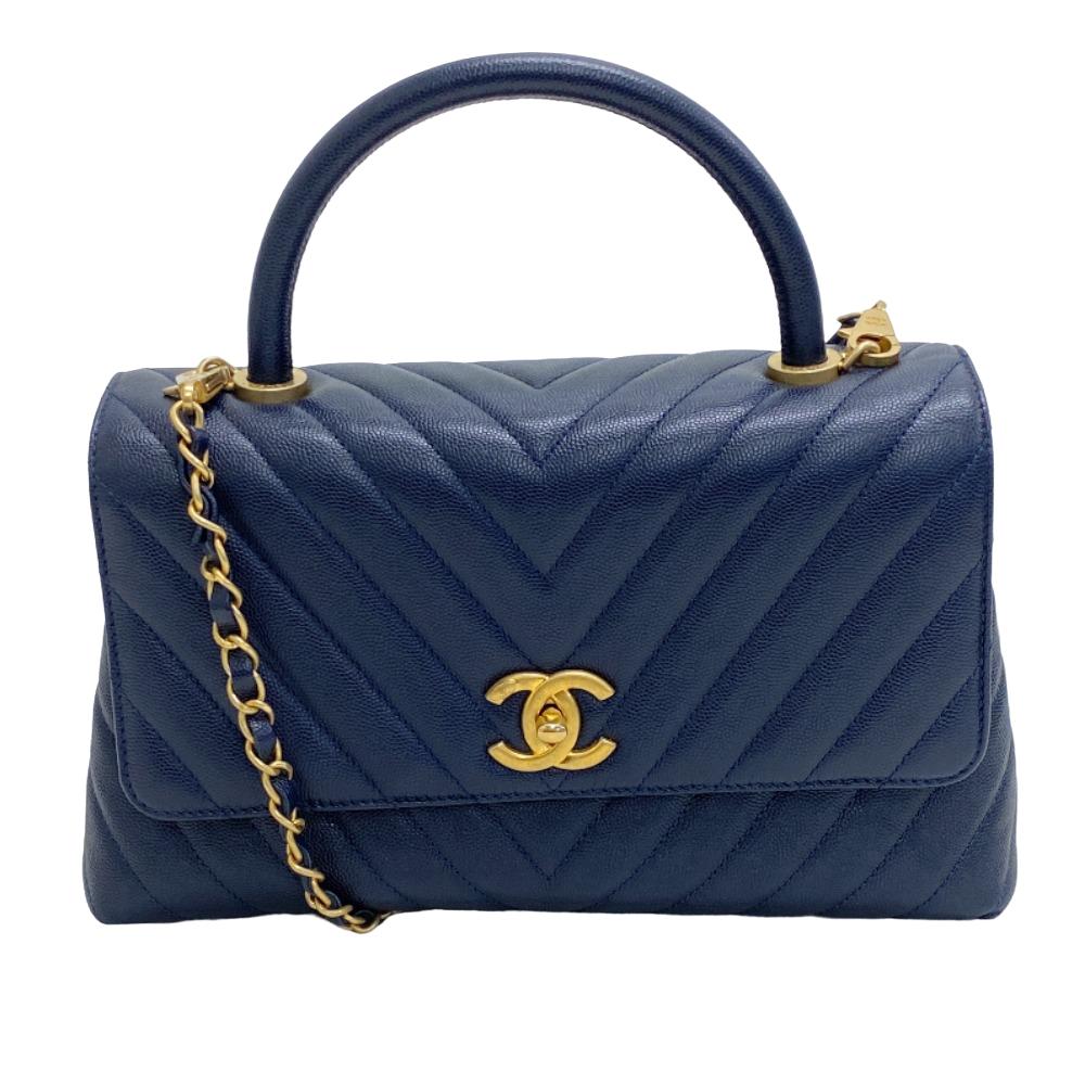 CHANEL Handbag Caviar skin Navy Vstitch COCO Mark