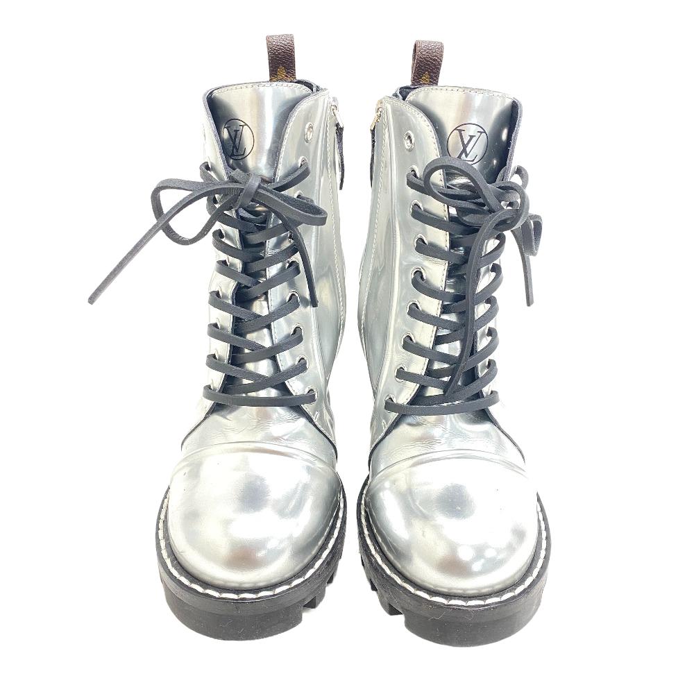 LOUIS VUITTON boots MA0177 PVC, Patent leather Silver short boots 17 years Monogram Star trail line Women 38