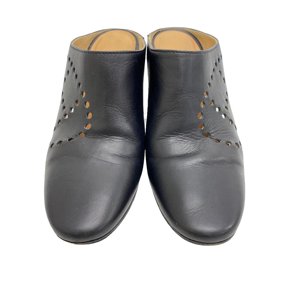 HERMES Mule leather black Evelyn sabot sandals Women 35