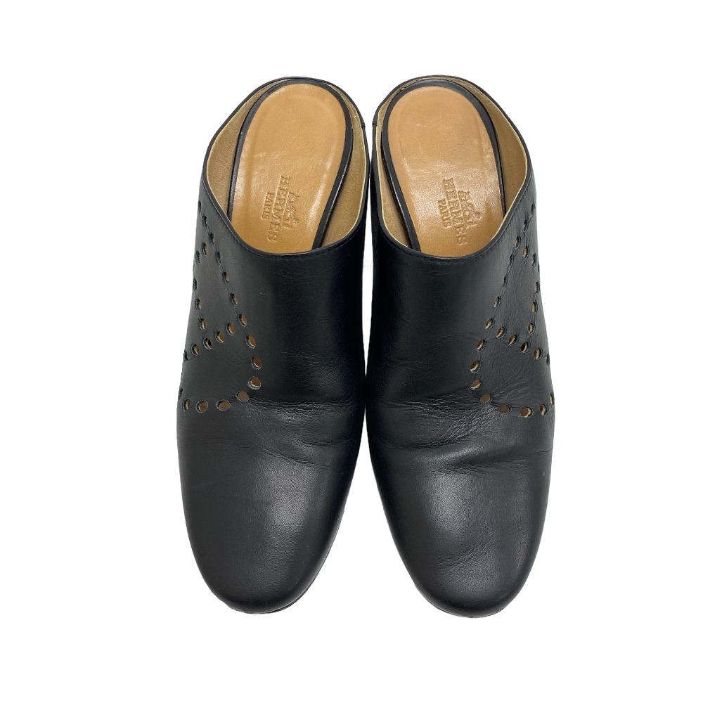 HERMES Mule leather black Evelyn sabot sandals Women 35