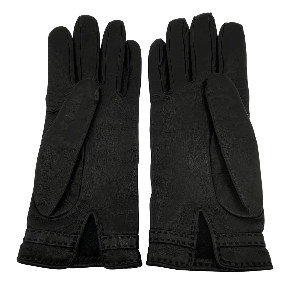 HERMES gloves leather black Globe # 7 1/2 Chene Dunkle Women