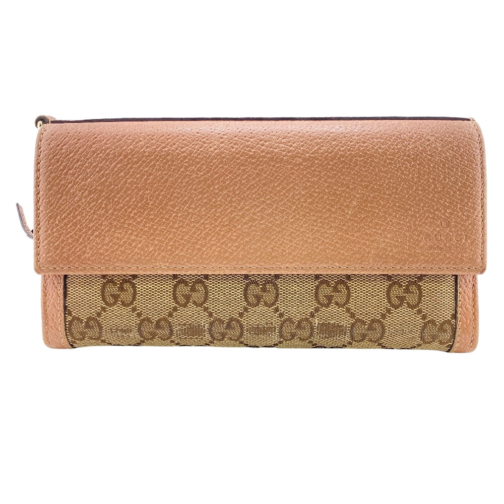 GUCCI Long Wallet Purse 323396 Canvas, Leather beige GG canvas Zippered Coin Pocket Long Wallet Women
