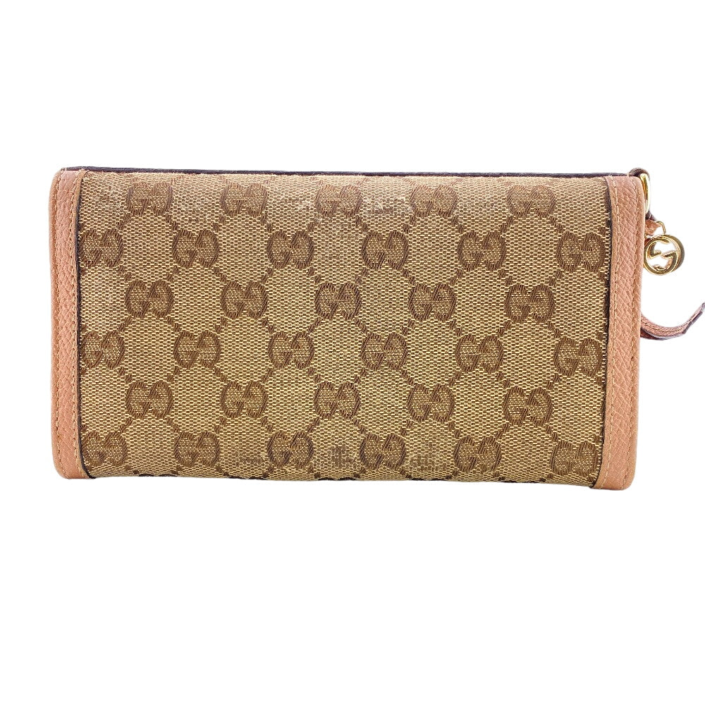 GUCCI Long Wallet Purse 323396 Canvas, Leather beige GG canvas Zippered Coin Pocket Long Wallet Women