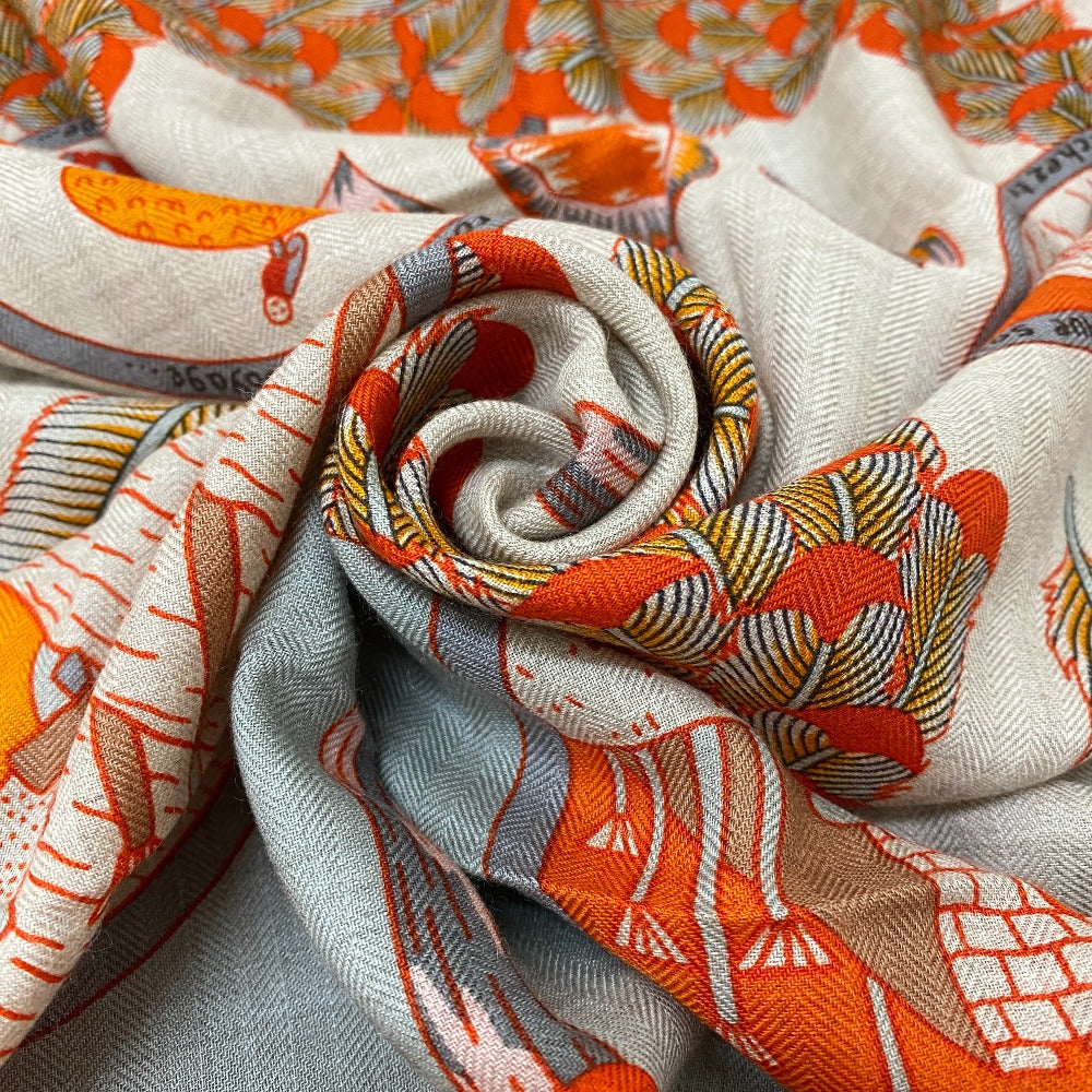 HERMES scarf Cashmere, Silk Orange L'OMBRELLE MAGIQUE Magic wand umbrella Caregean Women 140