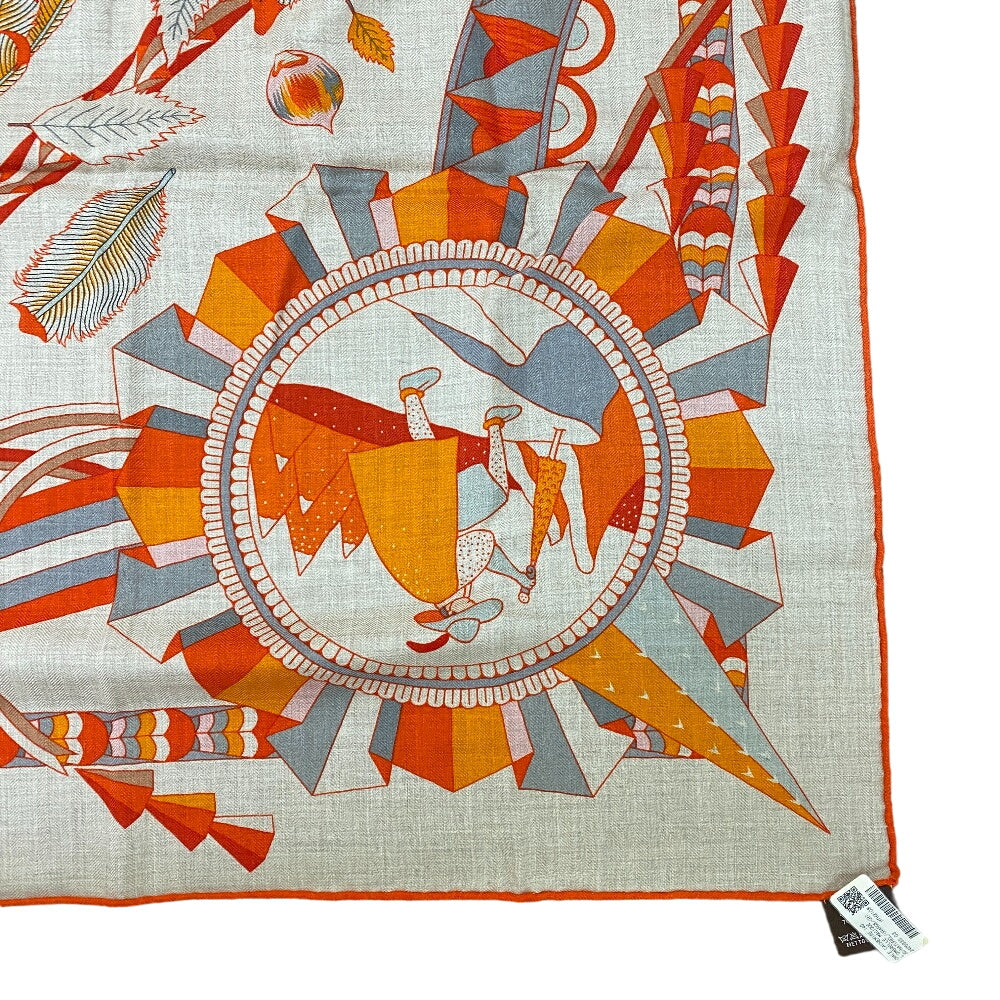 HERMES scarf Cashmere, Silk Orange L'OMBRELLE MAGIQUE Magic wand umbrella Caregean Women 140