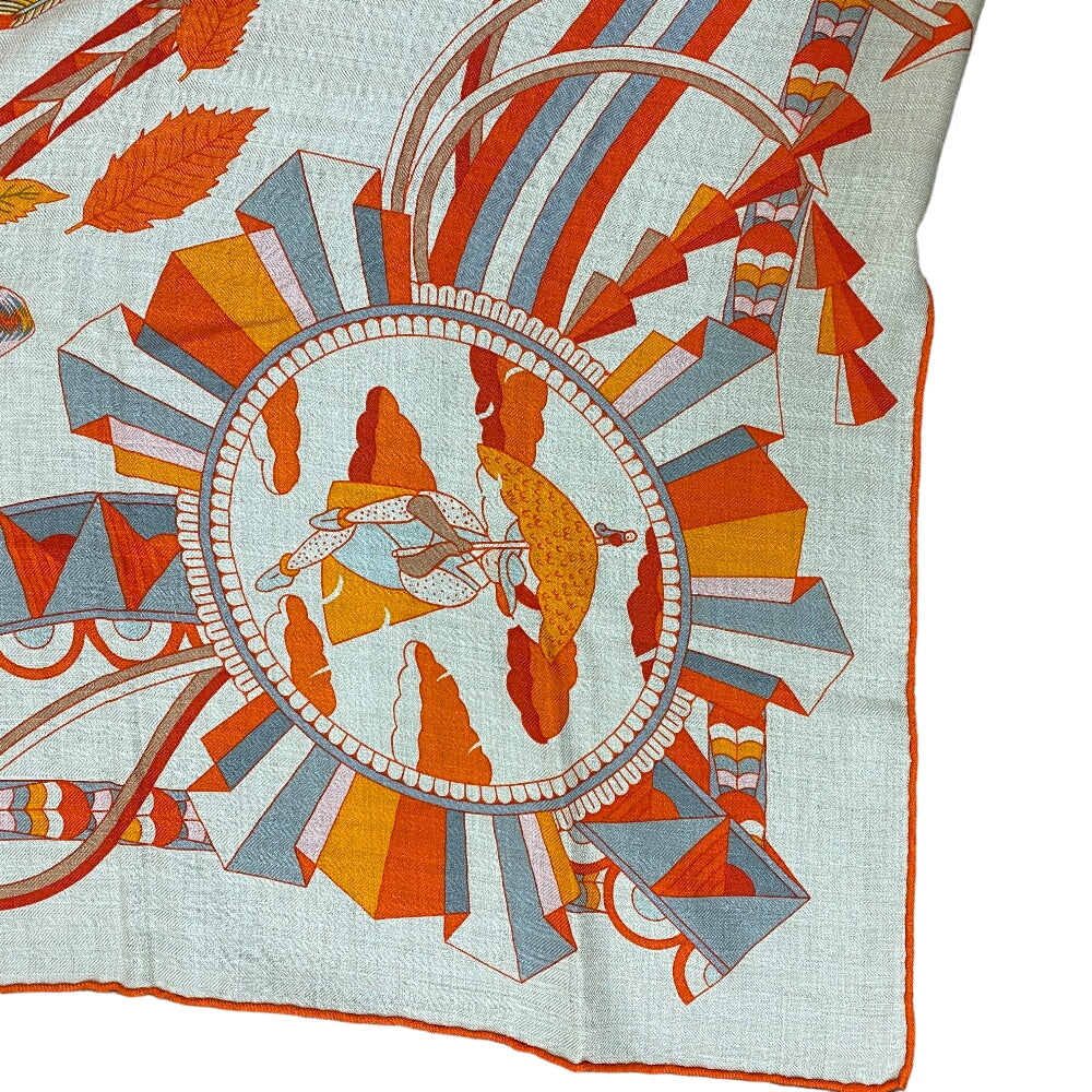 HERMES scarf Cashmere, Silk Orange L'OMBRELLE MAGIQUE Magic wand umbrella Caregean Women 140