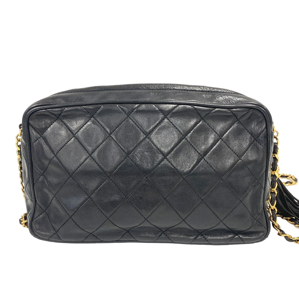 CHANEL Shoulder Bag lambskin black Turn lock COCO Mark Fringe Matrasse Women