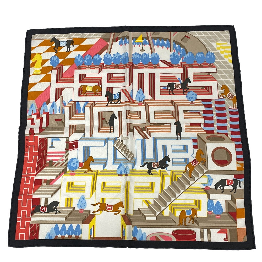 HERMES scarf silk multicolor Carre45 Gavroche Horse Club Detail Women