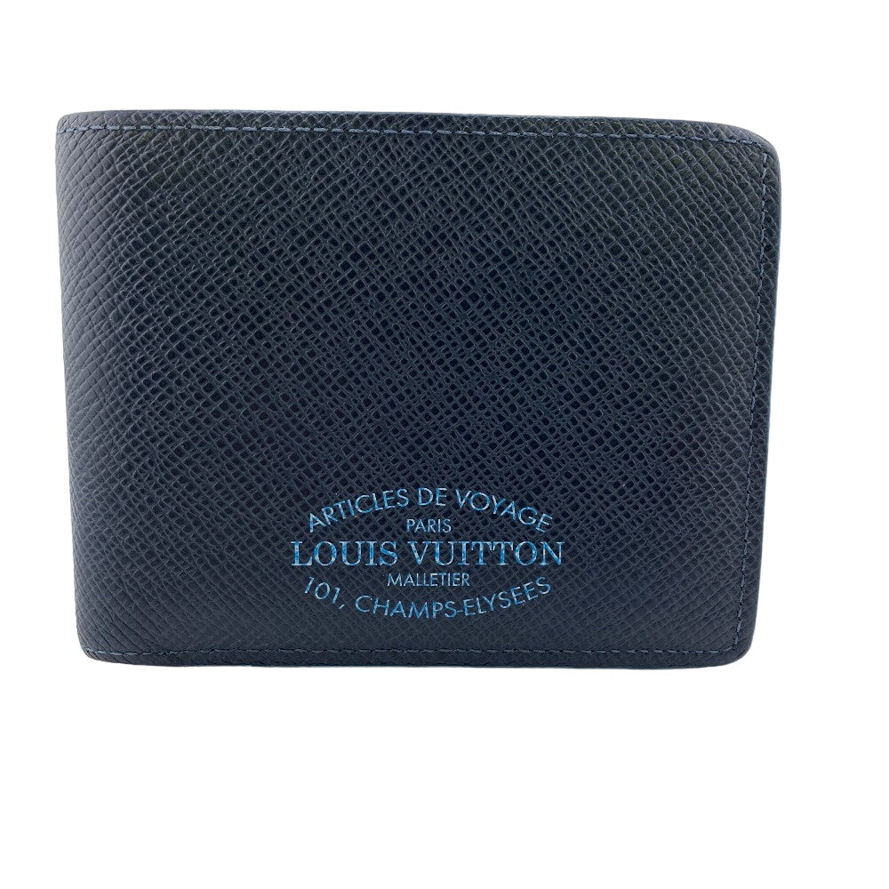 LOUIS VUITTON Bill Compartment M30381 leather Navy Taiga Portefeuille Multripru mens