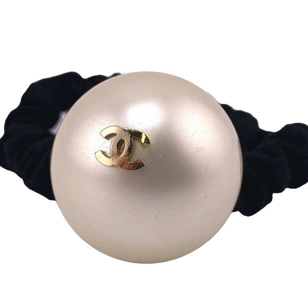 CHANEL hair accessory Gold Plated black Fake pearl COCO Mark