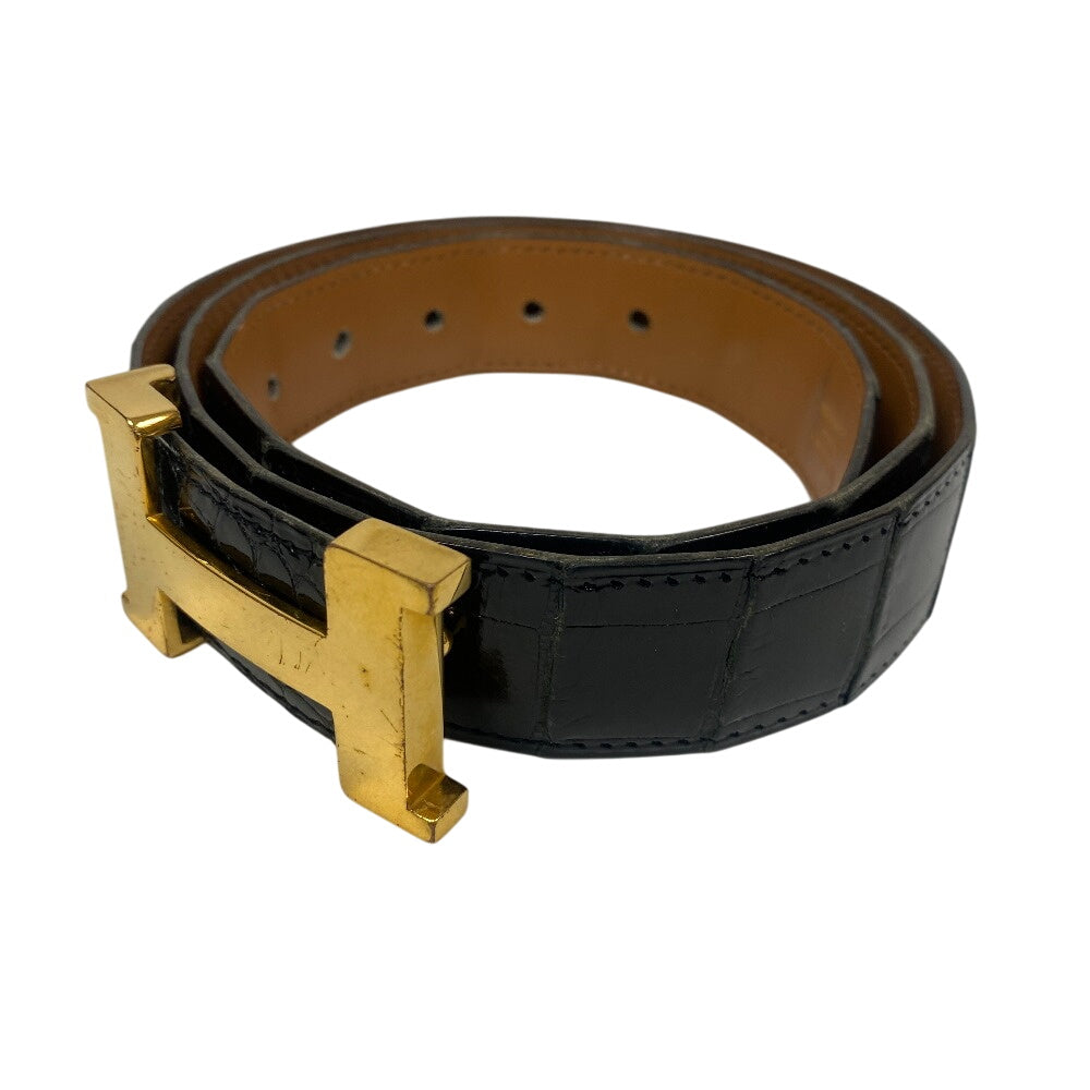 HERMES belt Polosus black Crocodile H belt mens