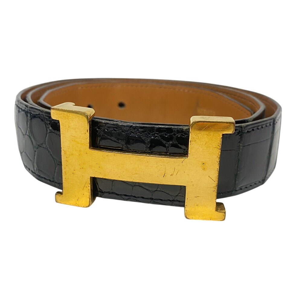 HERMES belt Polosus black Crocodile H belt mens