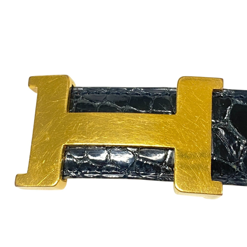 HERMES belt Polosus black Crocodile H belt mens