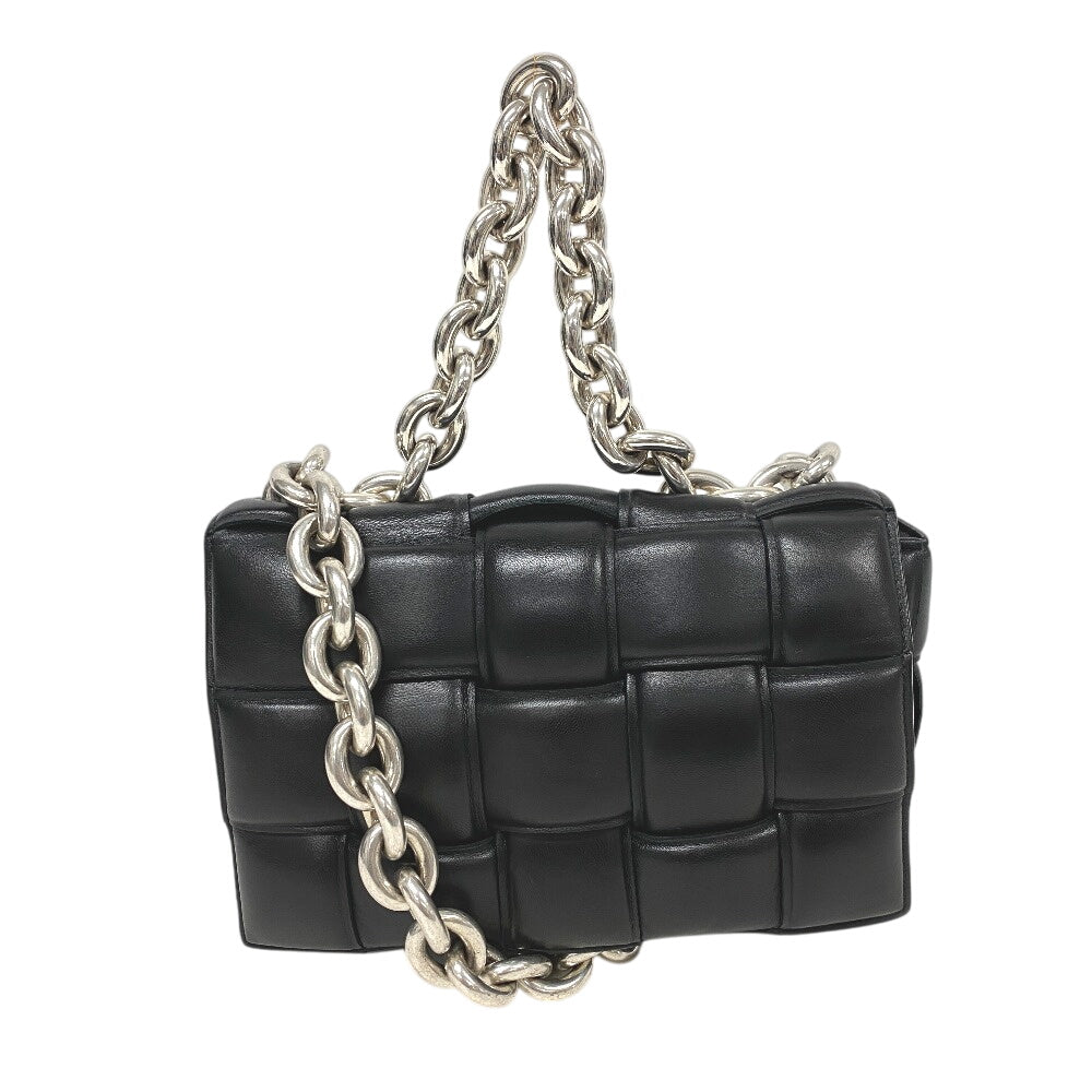 BOTTEGAVENETA Shoulder Bag leather black Chain MAXI INTRECCIATO Padded cassette Women